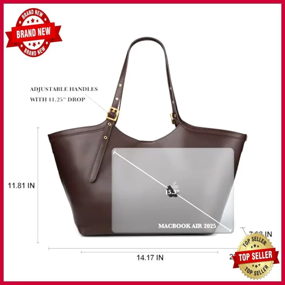 Large Vegan Leather Tote Bag with Adjustable Strap for Work Travel